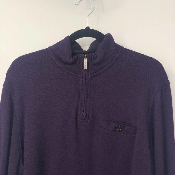 Ted Baker Rib Knit Sweater Mock Neck 1/4 Zip Up Long Sleeve Pocket Purple Size 4 - Picture 2 of 10